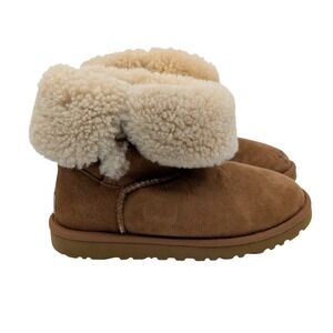 UGG Australia Bailey Button 5803 Chestnut Brown Suede Shearling Boots Womens 6